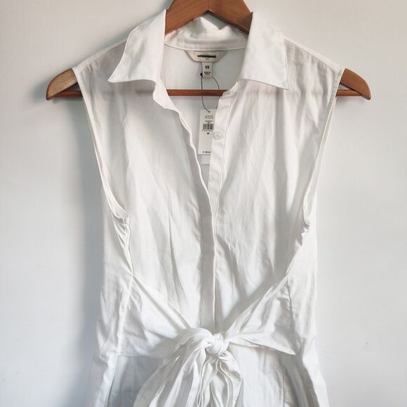 New Banana Republic Shirt Dress XS Tie Waist 100% Cotton Fit & Flare Midi White - Picture 4 of 12